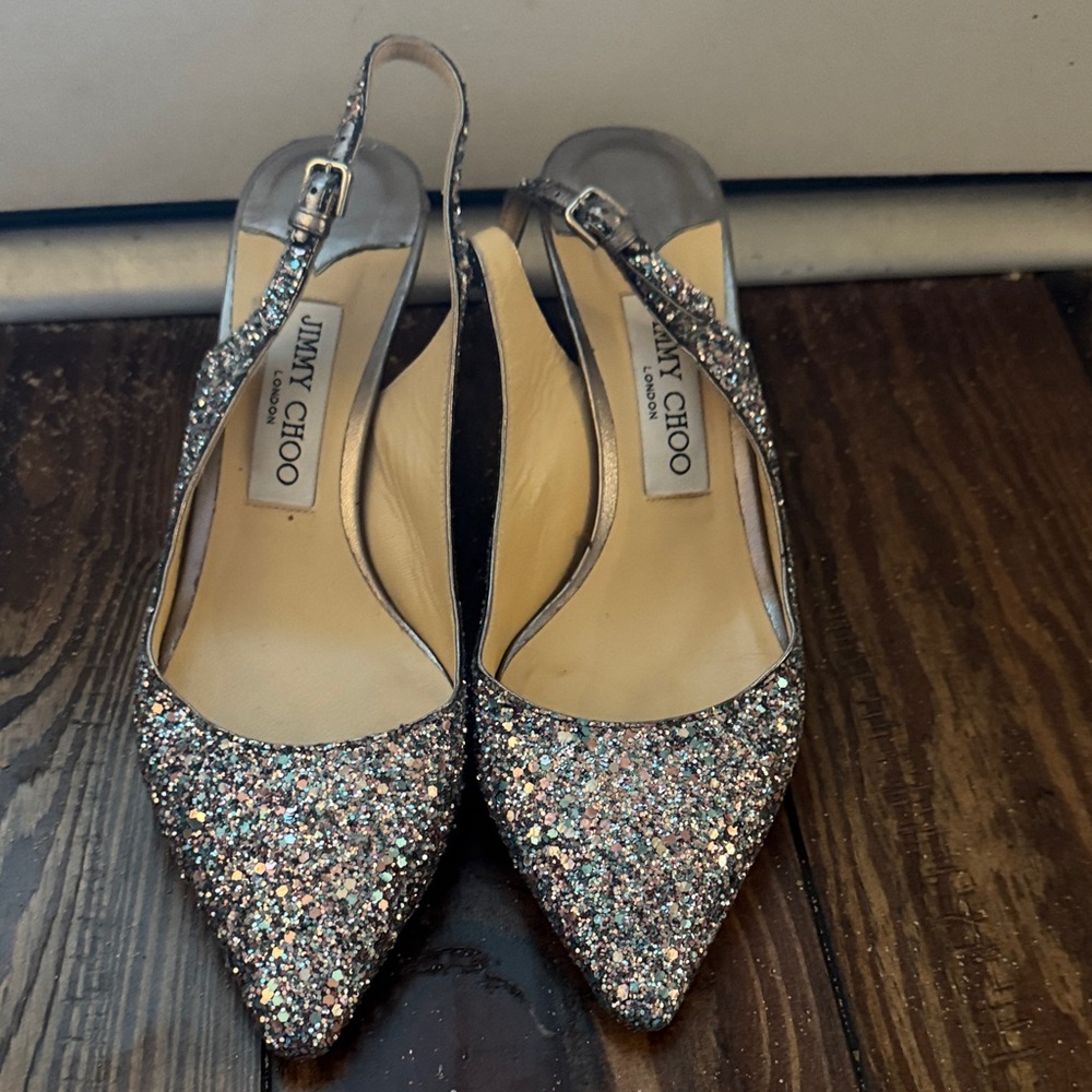Jimmy Choo Multicolor Glitter Slingback Heels
